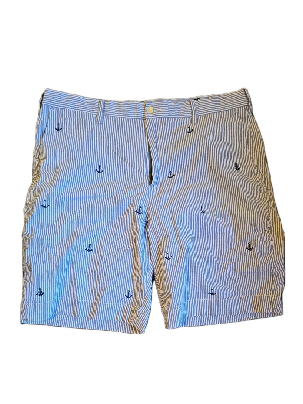 Polo Ralph Lauren Pin Stripe Anchor Embroidered Chino Shorts Blue White Clsssic